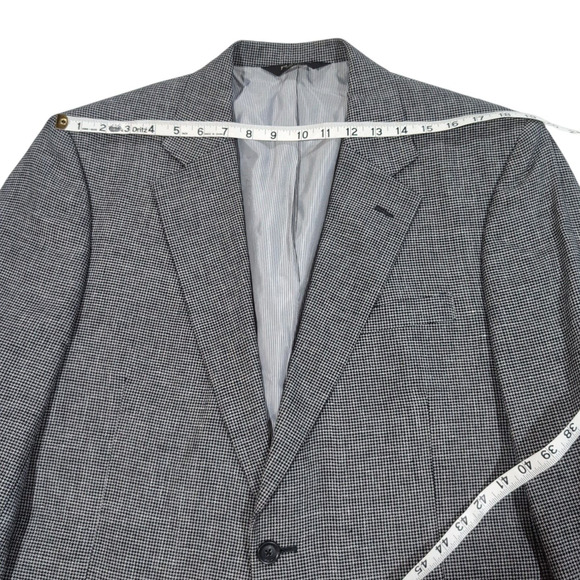 Jos A Bank Silk Wool Sport Coat Men's Size 42L Black White‎ Houndstooth 2 Button - Picture 11 of 16